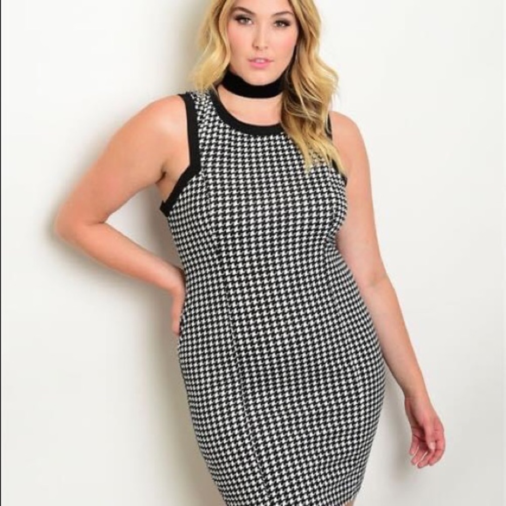 Black and white houndstooth midi dress